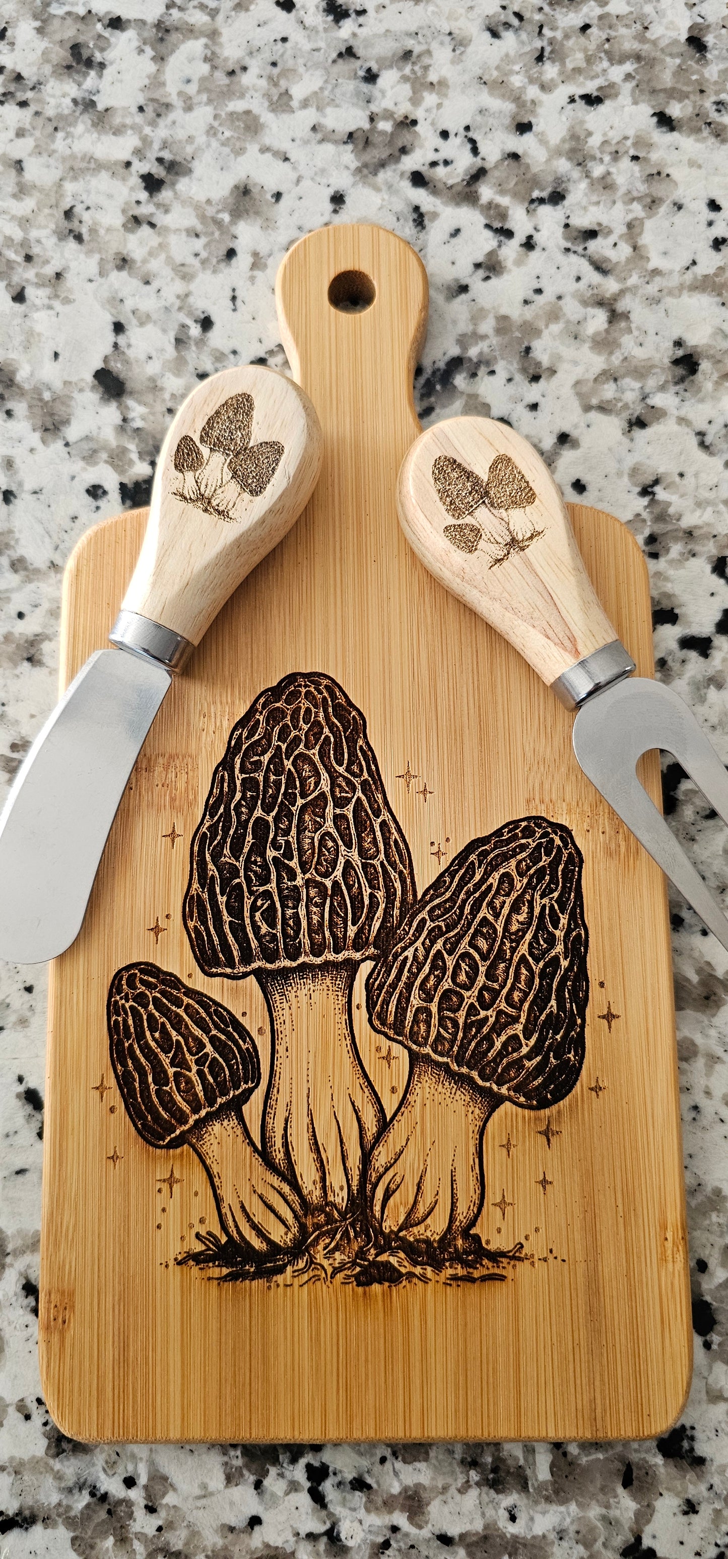 Morel Mushrooms on small cutting board